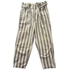 Cisono Linen Collection Striped Paperbag Waist Ankle Pants Small